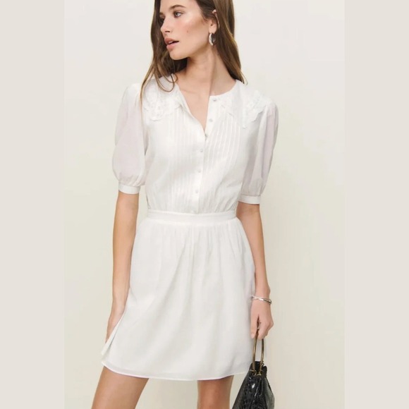 Reformation Dresses & Skirts - Reformation Kairos Lace Trim Dress Size 12 Collar Pintuck Cottagecore Coquette